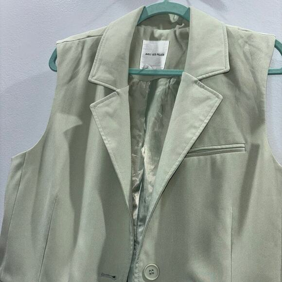 Avec Les Filles Women’s Cutaway One Button Sleeveless Vest Jacket Green Large - Picture 10 of 16